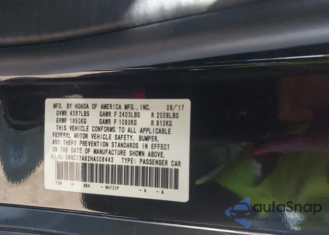 2017 Honda Accord Ex-L V6 from USA, damaged, VIN 1HGCT2A82HA006443